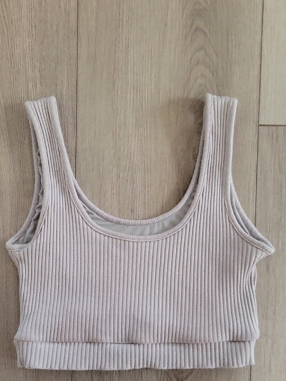 Klassy Network Ribbed Crop Tank Top in Light Taupe